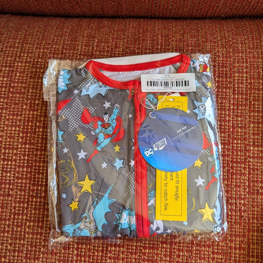 Little Sleepies Justice League Superhero Zippy Bamboo 6-12 mos